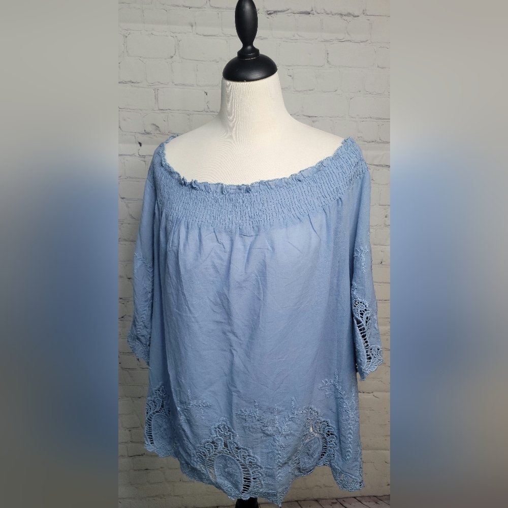 Suzanne Betro size 2X Off the Shoulder 3/4 Sleeve 100% Cotton Top NWT